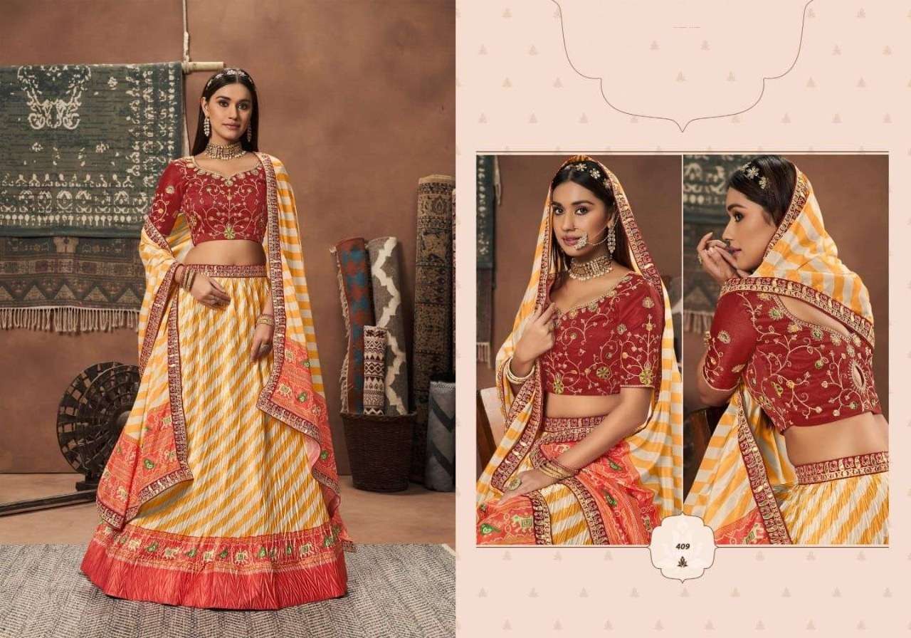 DESIGNER FANCY TRENDY PARTY WEAR GEORGETTE SILK LEHENGA CHOLI KAVIRASM 409