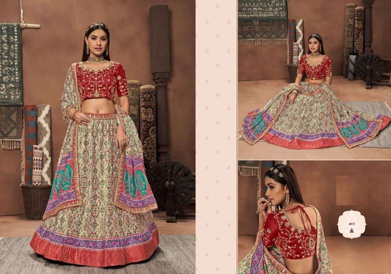 DESIGNER FANCY TRENDY PARTY WEAR GEORGETTE SILK LEHENGA CHOLI KAVIRASM 411