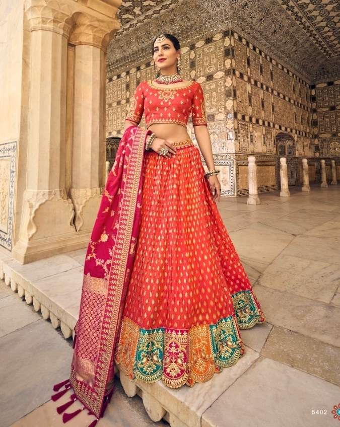 DESIGNER FANCY WEDDING BRIDAL WEAR HEAVY SILK LEHENGA CHOLI TATHASTU 5402