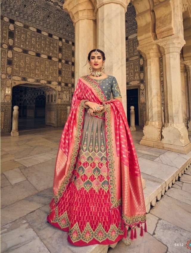 DESIGNER FANCY WEDDING BRIDAL WEAR HEAVY SILK LEHENGA CHOLI TATHASTU 5412