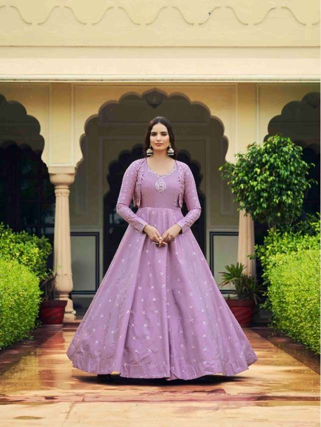 DESIGNER FANCY WEDDING PARTY WEAR COTTON SILK ANARKALI GOWN WITH KOTI KF FLORY 4763