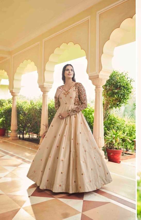 DESIGNER FANCY WEDDING PARTY WEAR COTTON SILK ANARKALI GOWN WITH KOTI KF FLORY 4764