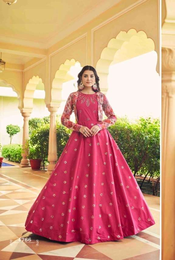 DESIGNER FANCY WEDDING PARTY WEAR COTTON SILK ANARKALI GOWN WITH KOTI KF FLORY 4766