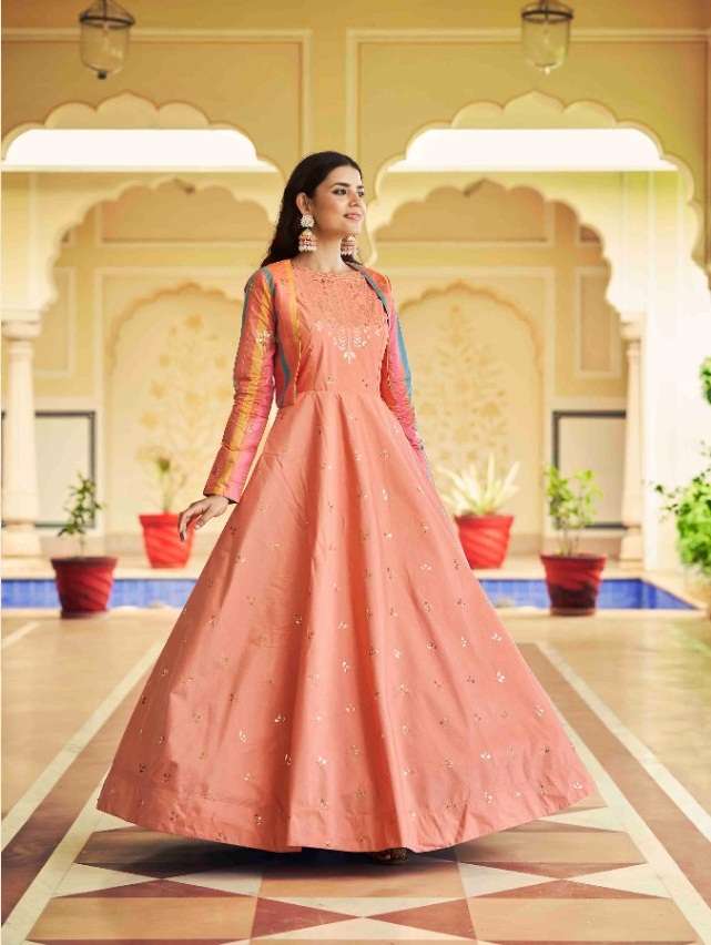 DESIGNER FANCY WEDDING PARTY WEAR COTTON SILK ANARKALI GOWN WITH KOTI KF FLORY 4768