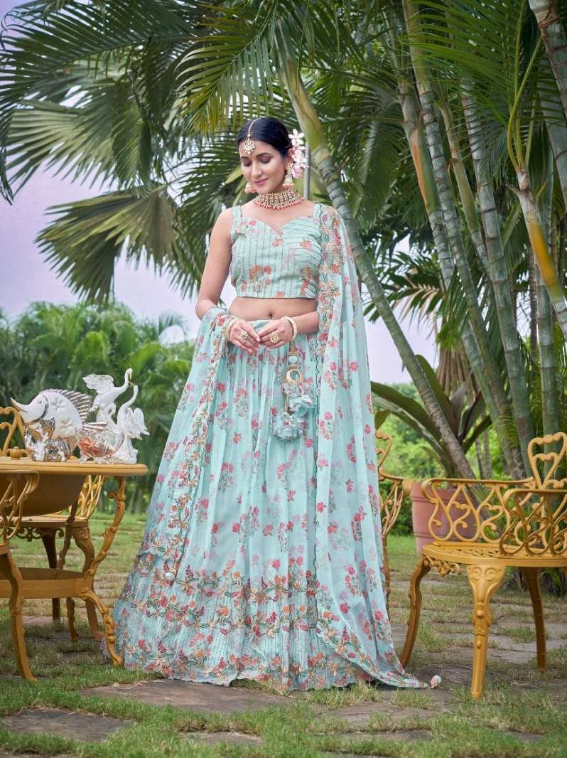 DESIGNER FANCY WEDDING PARTY WEAR HEAVY GEORGETTE LEHENGA CHOLI ANANDAM OSCAR 2470