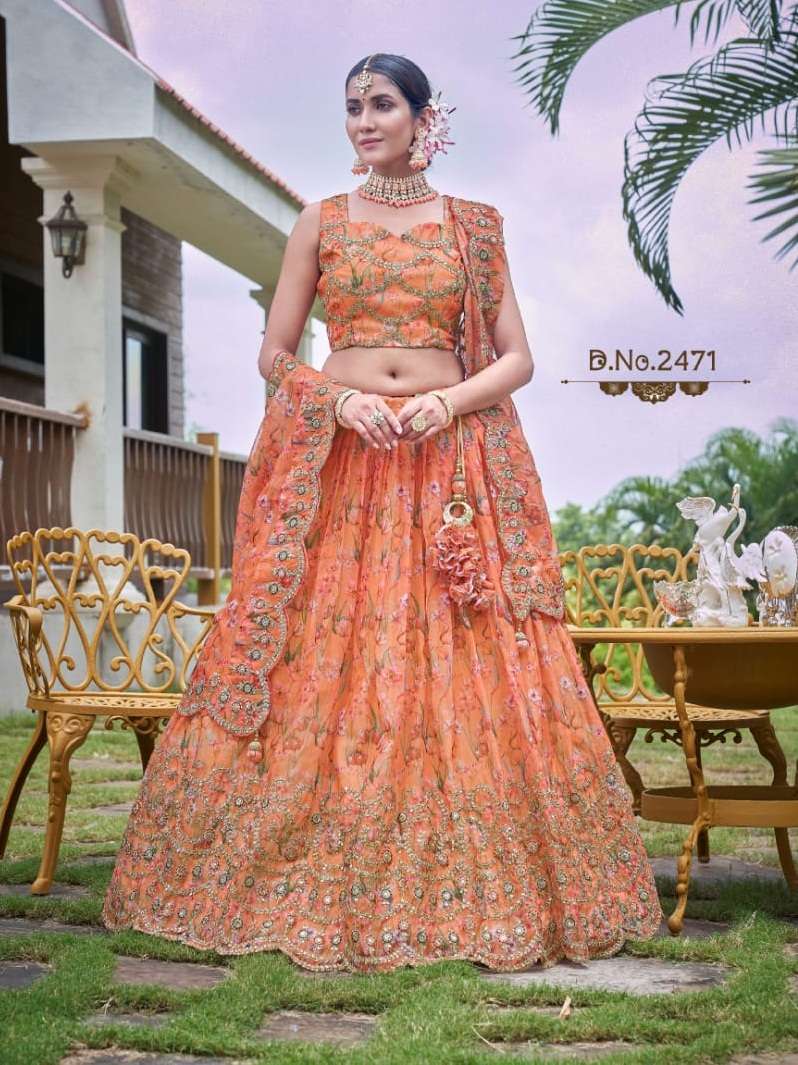 DESIGNER FANCY WEDDING PARTY WEAR HEAVY GEORGETTE LEHENGA CHOLI ANANDAM OSCAR 2471