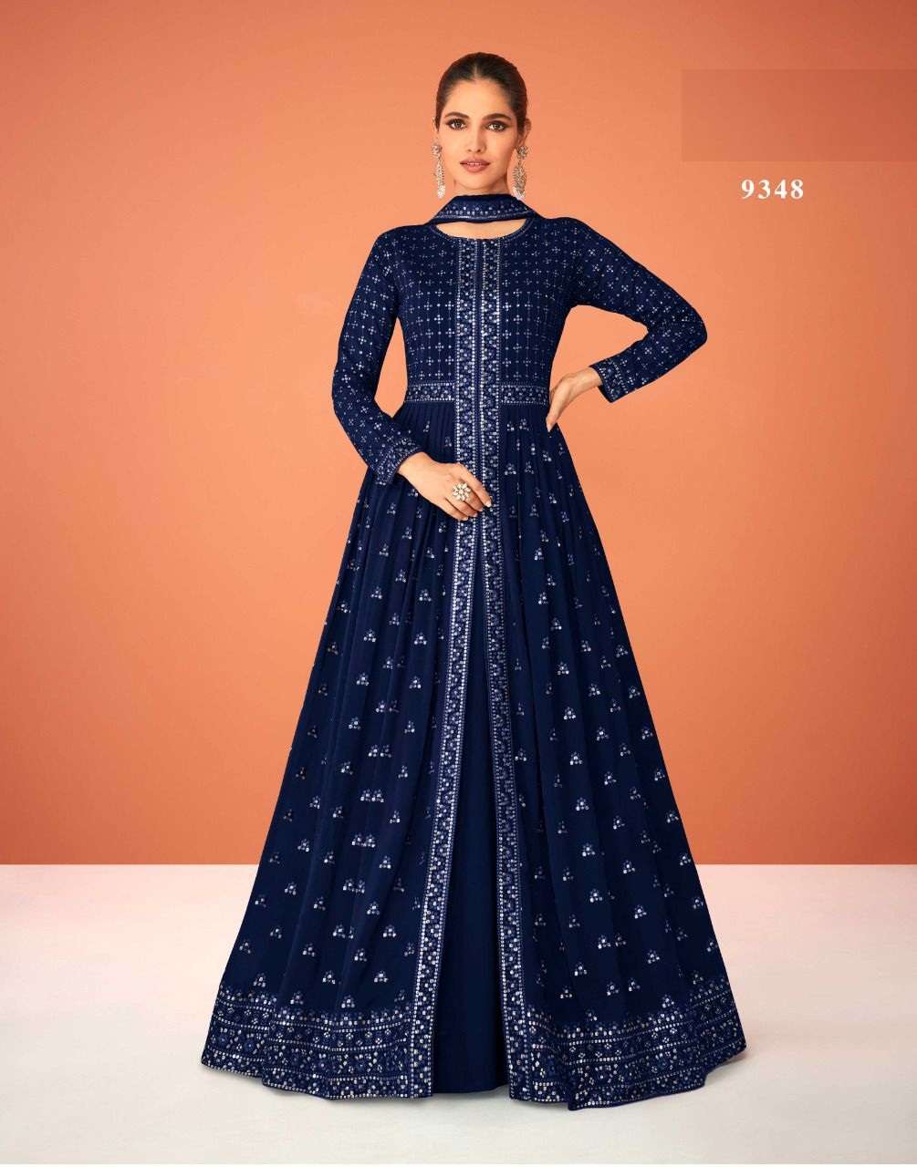 DESIGNER FANCY WEDDING PARTY WEAR HEAVY GOWN IN REAL GEORGETTE FABRIC AF KASTURI 9348