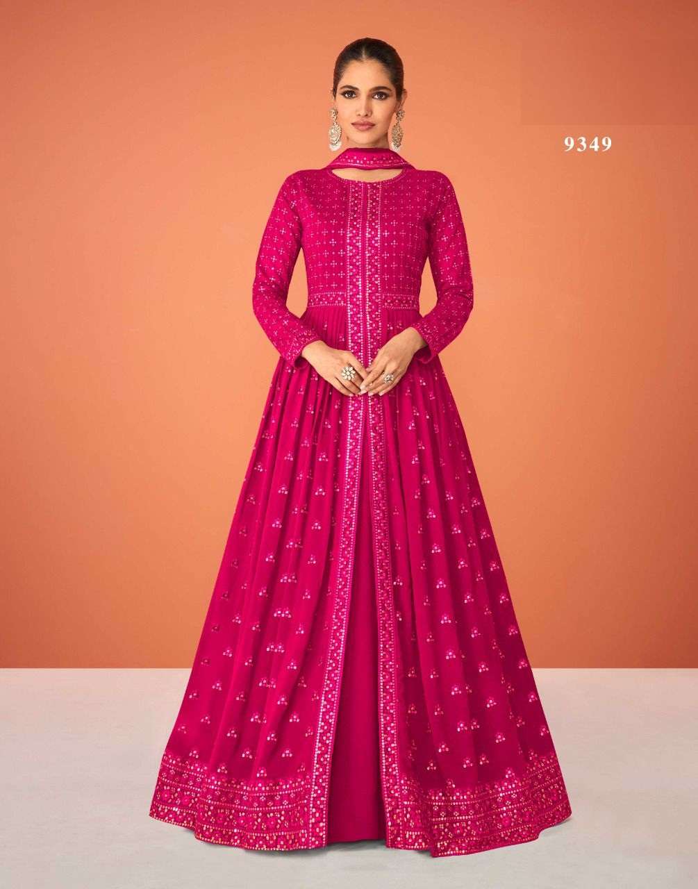 DESIGNER FANCY WEDDING PARTY WEAR HEAVY GOWN IN REAL GEORGETTE FABRIC AF KASTURI 9349