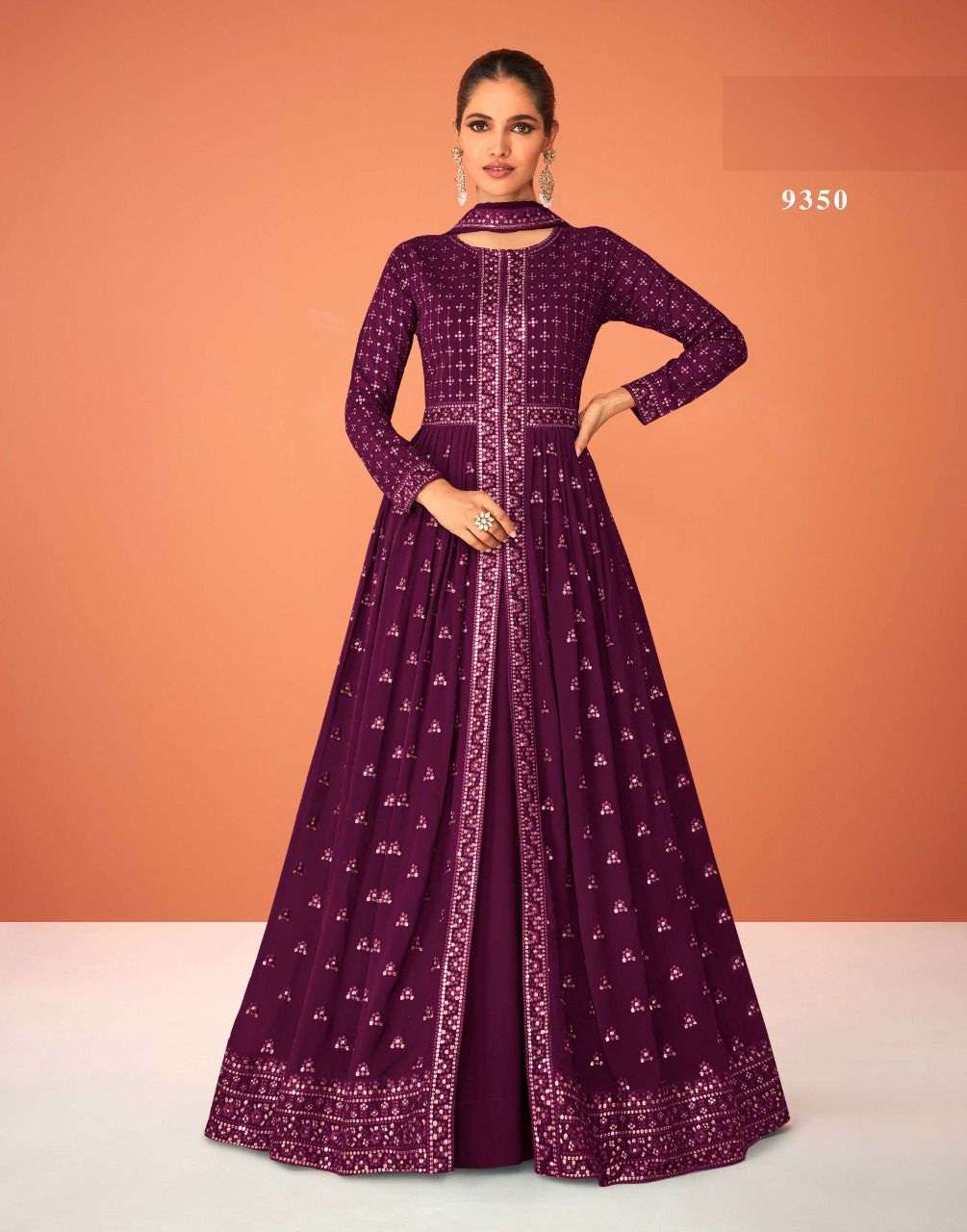 DESIGNER FANCY WEDDING PARTY WEAR HEAVY GOWN IN REAL GEORGETTE FABRIC AF KASTURI 9350