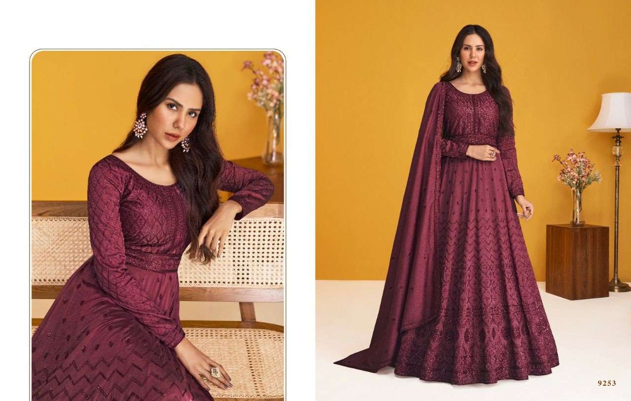 DESIGNER FANCY WEDDING PARTY WEAR LONG ANARKALI SALWAR SUIT AF ROOF 9253