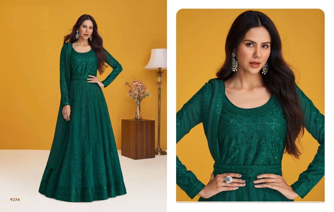 DESIGNER FANCY WEDDING PARTY WEAR LONG ANARKALI SALWAR SUIT AF ROOF 9256