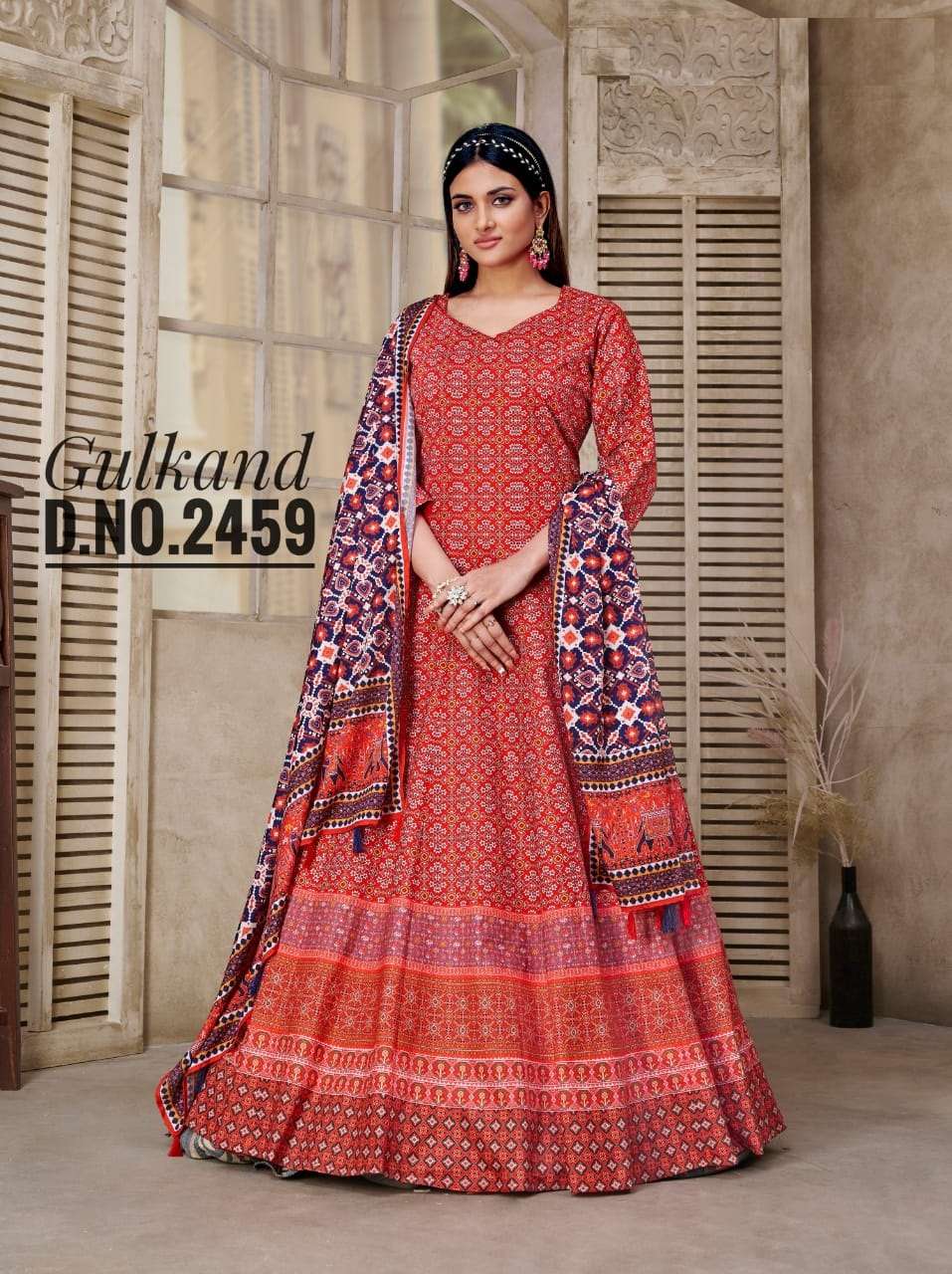 DESIGNER FANCY WEDDING PARTY WEAR READY MADE SILK ANARKALI GOWN 2459