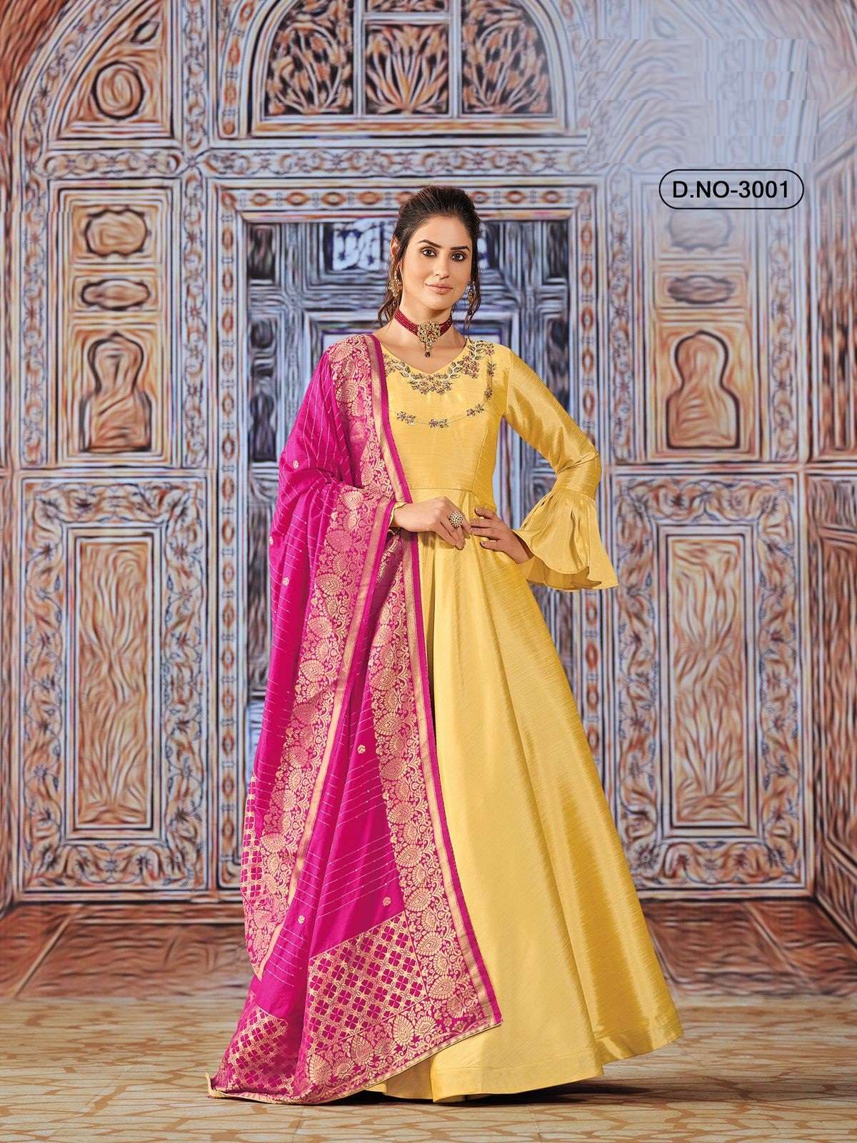 DESIGNER FANCY WEDDING PARTY WEAR SILK ANARKALI GOWN KARISHMA ANY 3001