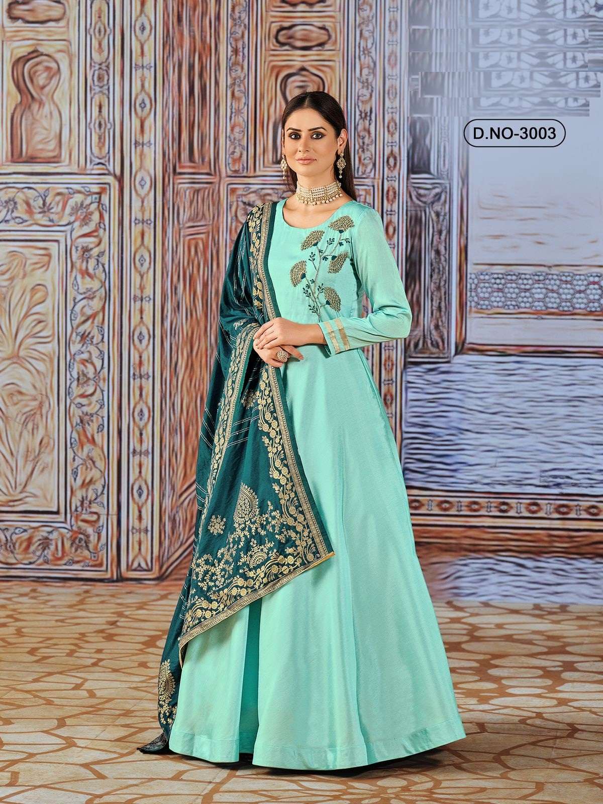 DESIGNER FANCY WEDDING PARTY WEAR SILK ANARKALI GOWN KARISHMA ANY 3003