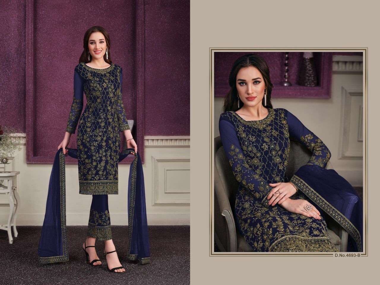 DESIGNER PAKISTANI PARTY WEAR BUTTERFLY NET SALWAR SUIT VIPUL 4693B