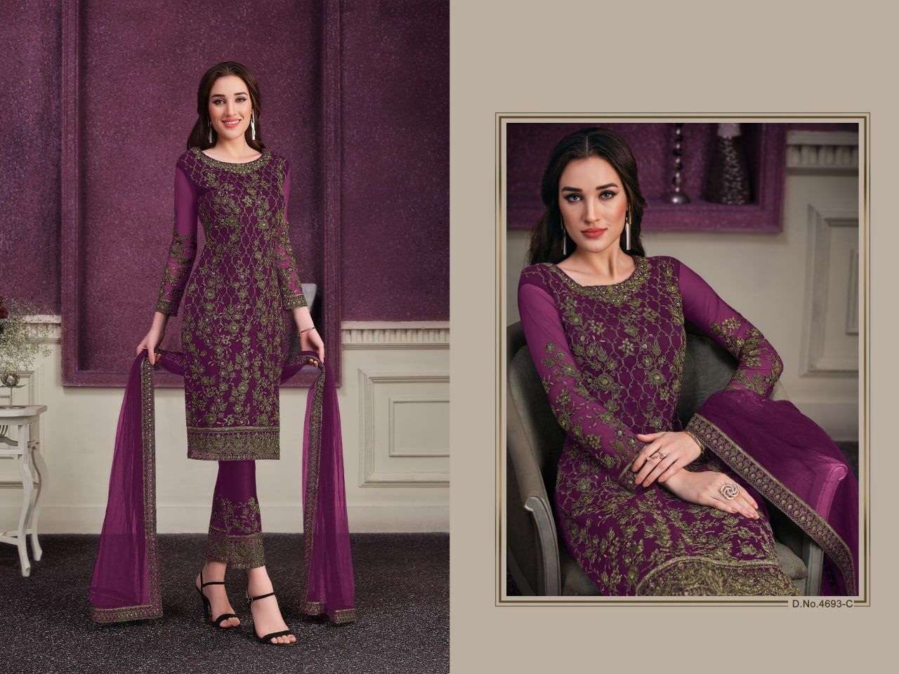 DESIGNER PAKISTANI PARTY WEAR BUTTERFLY NET SALWAR SUIT VIPUL 4693C