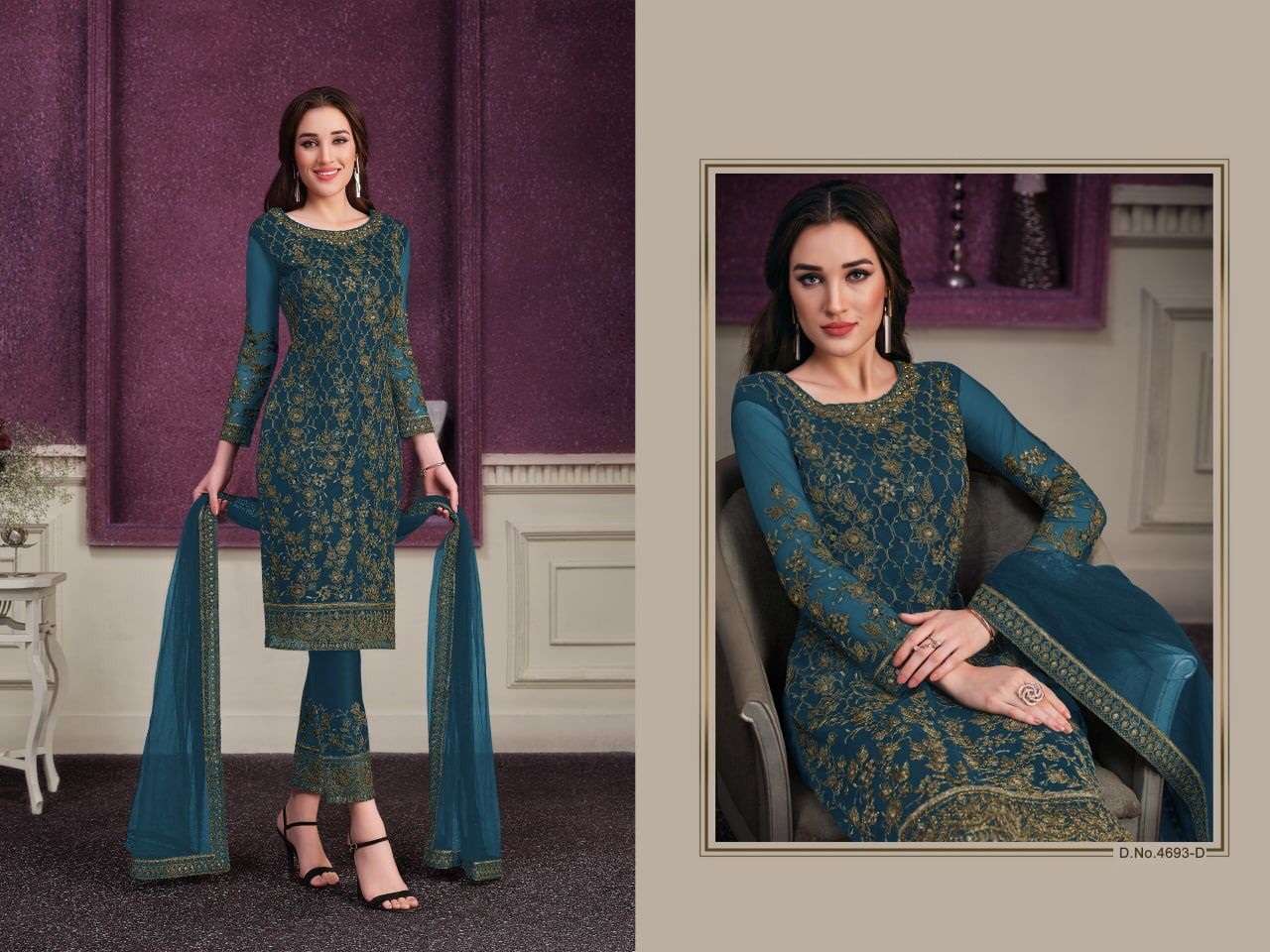 DESIGNER PAKISTANI PARTY WEAR BUTTERFLY NET SALWAR SUIT VIPUL 4693D