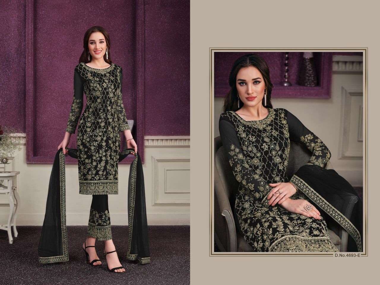 DESIGNER PAKISTANI PARTY WEAR BUTTERFLY NET SALWAR SUIT VIPUL 4693E