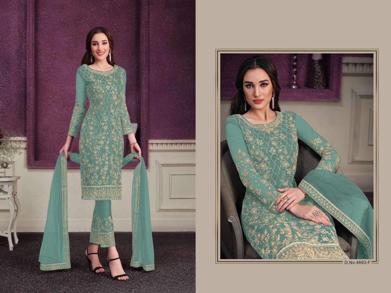 DESIGNER PAKISTANI PARTY WEAR BUTTERFLY NET SALWAR SUIT VIPUL 4693F