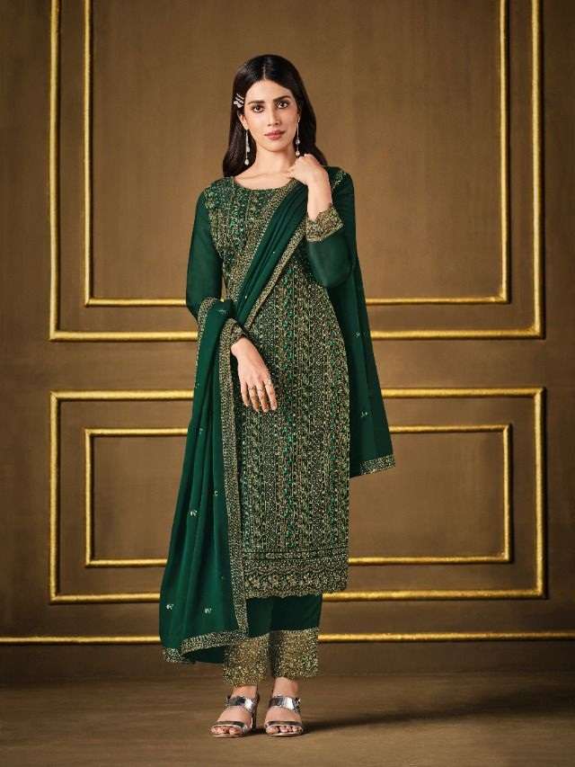 GREEN DESIGNER FANCY SALWAR SUIT FOR WEDDING PARTY WEAR IN TWO TONE GEORGETTE FABRIC 4892