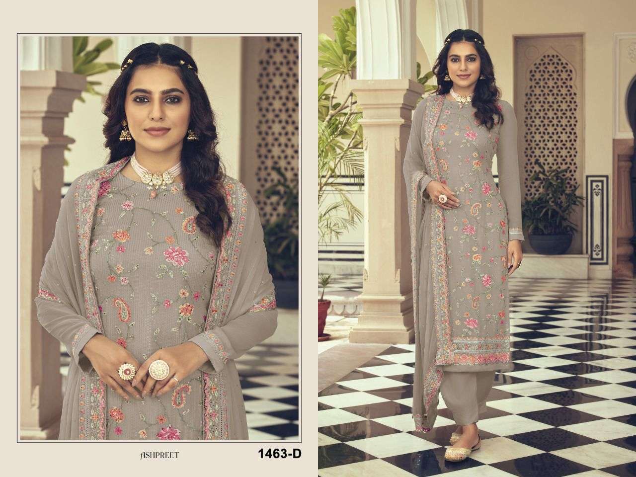 GREY DESIGNER FANCY SHARARA SALWAR SUIT FOR WEDDING PARTY WEAR IN GEORGETTE FABRIC CPR ASHPREET 1463D