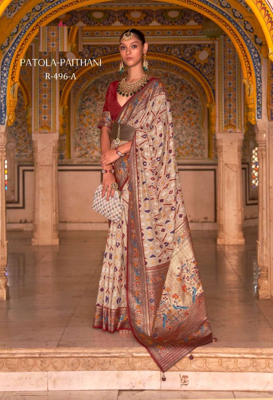 HEAVY DESIGNER FANCY FABRIC WEDDING PARTY WEAR CHIKU SILK SAREE WITH DESIGNER FANCY PALLU SM MN SAREE RVA SM 496A