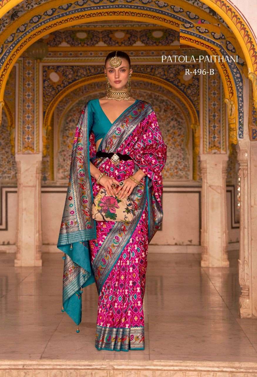 HEAVY DESIGNER FANCY FABRIC WEDDING PARTY WEAR RANI SILK SAREE WITH DESIGNER FANCY PALLU SM MN SAREE RVA SM 496B