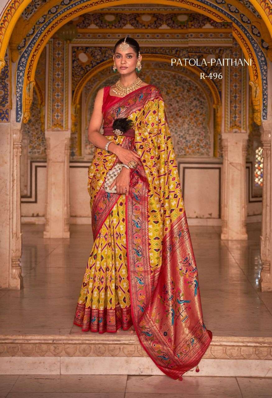 HEAVY DESIGNER FANCY FABRIC WEDDING PARTY WEAR YELLOW SILK SAREE WITH DESIGNER FANCY PALLU SM MN SAREE RVA SM 496