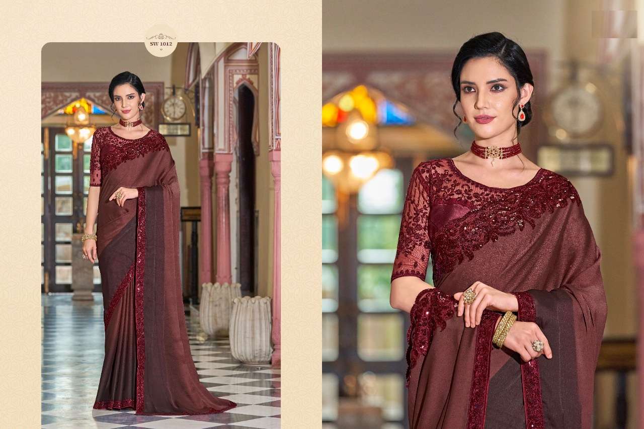 HEAVY DESIGNER WEDDING PARTY WEAR MAROON SILK SAREE COLLECTION TFH SM1012