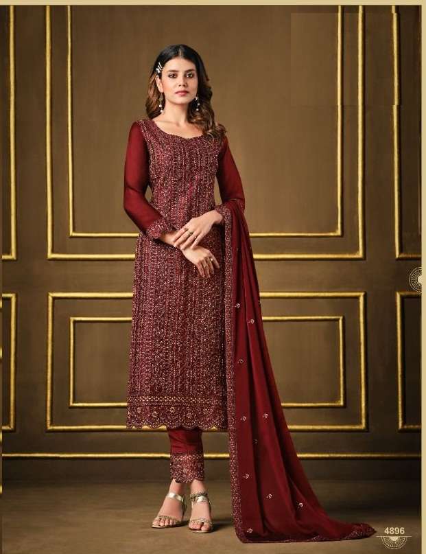 MAROON DESIGNER FANCY SALWAR SUIT FOR WEDDING PARTY WEAR IN TWO TONE GEORGETTE FABRIC 4896