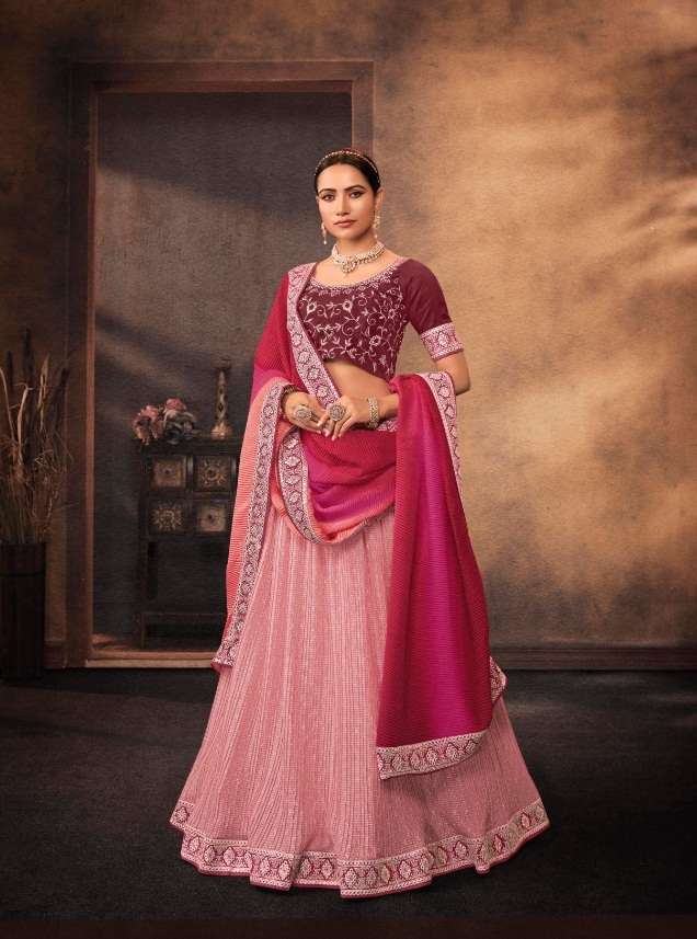 PINK DESIGNER FANCY TRENDY PARTY WEAR GEORGETTE SILK LEHENGA CHOLI KAVIRA SM504