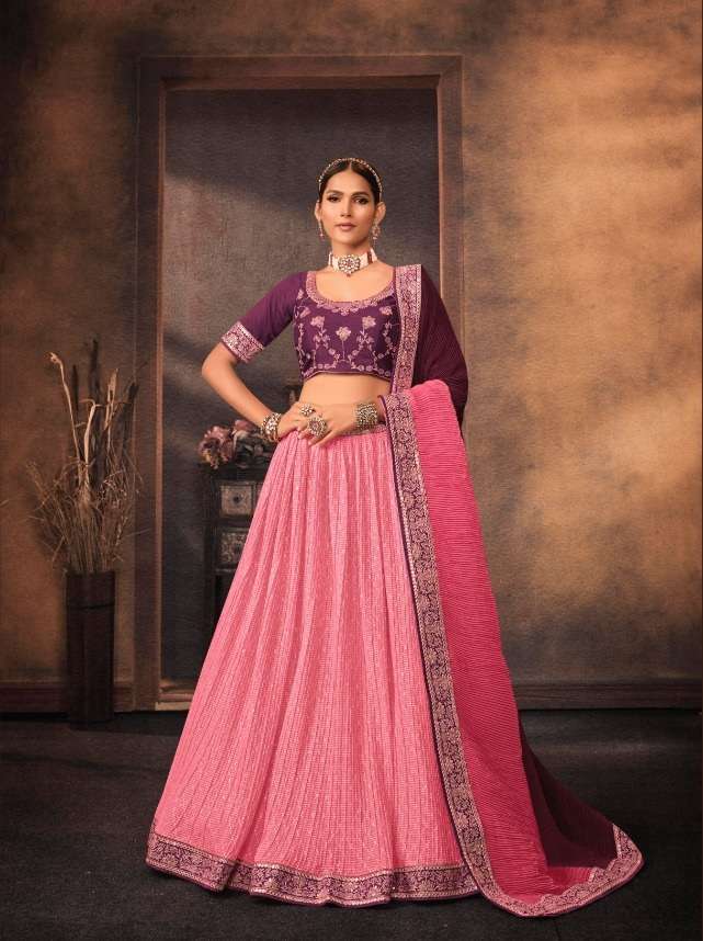 PINK DESIGNER FANCY TRENDY PARTY WEAR GEORGETTE SILK LEHENGA CHOLI KAVIRA SM507