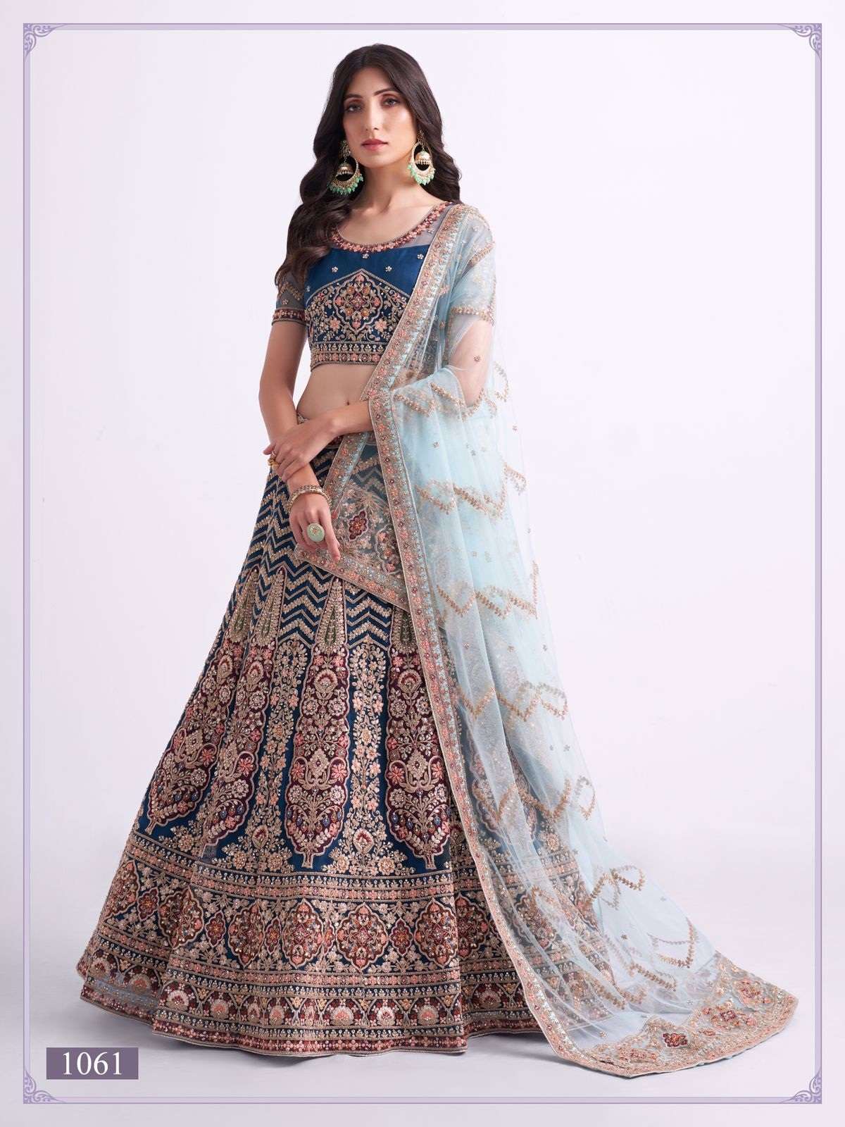 PREMIUM BRIDAL BLUE DESIGNER HEAVY NET LEHENGA NEW DESIGN ALIZEH HERITAGE 1061