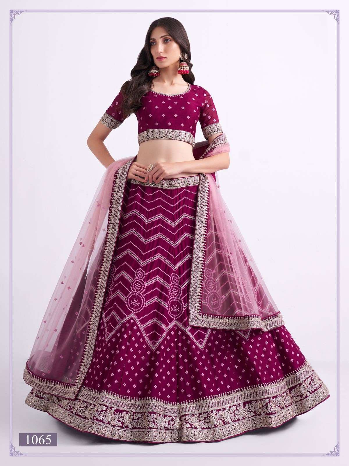 PREMIUM BRIDAL MAGENTA DESIGNER HEAVY NET LEHENGA NEW DESIGN ALIZEH HERITAGE 1065