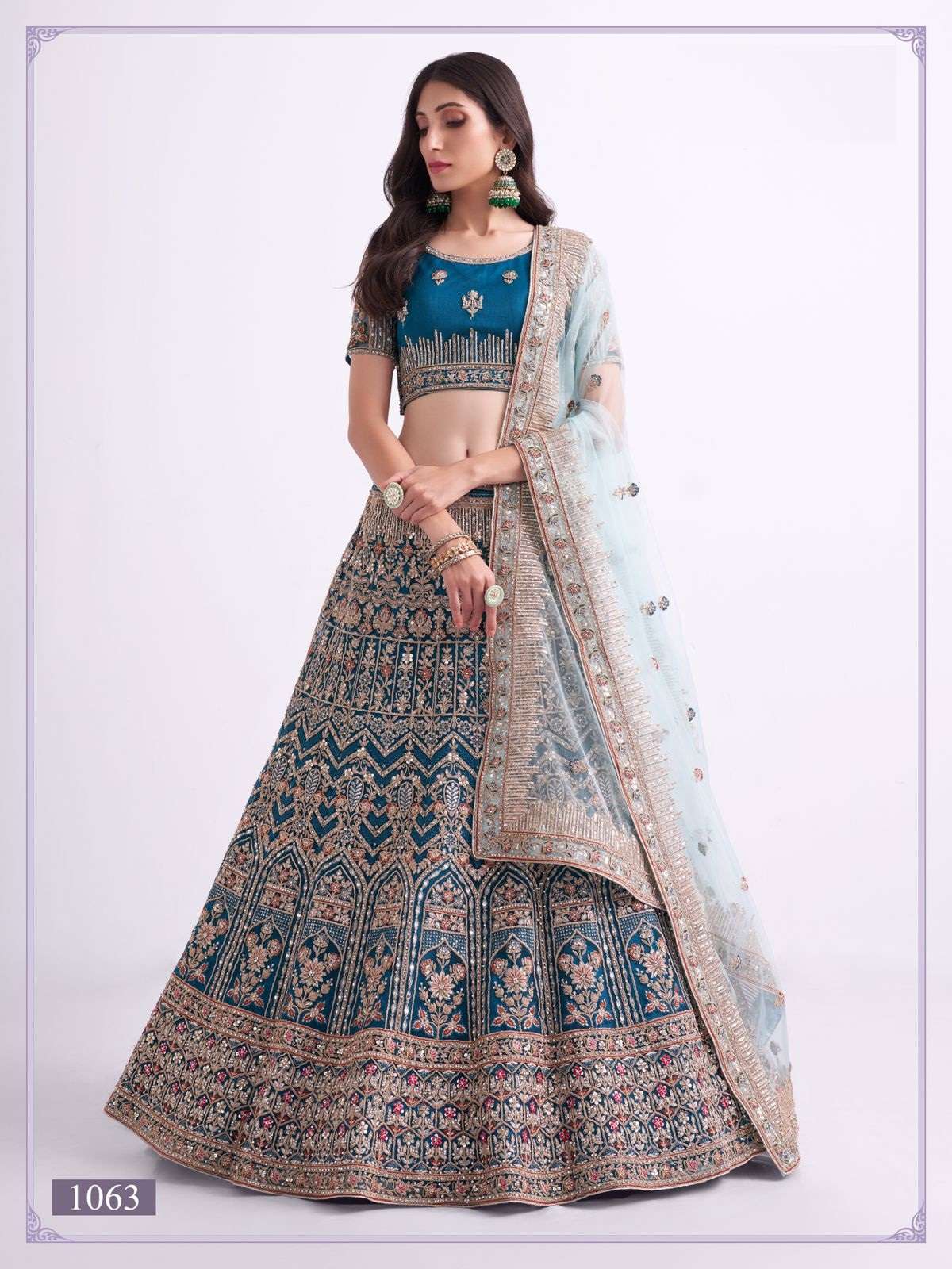 PREMIUM BRIDAL TEAL BLUE DESIGNER HEAVY NET LEHENGA NEW DESIGN ALIZEH HERITAGE 1063