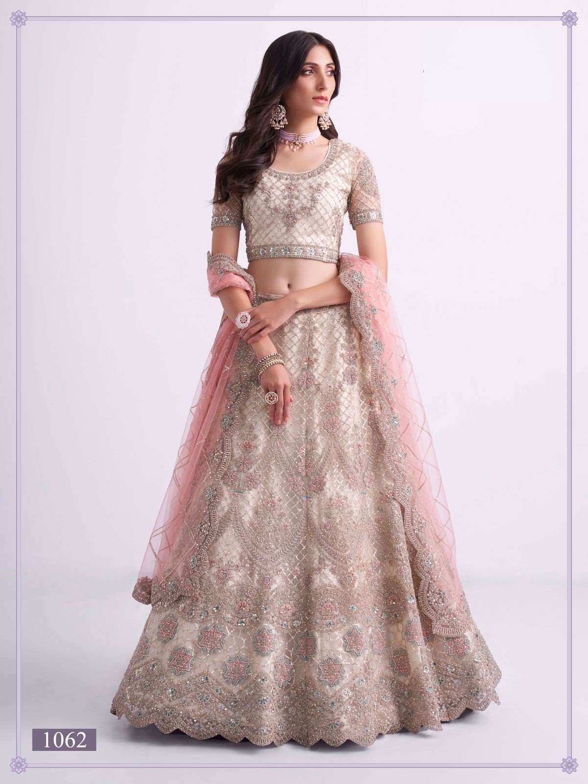 PREMIUM BRIDAL WHITE DESIGNER HEAVY NET LEHENGA NEW DESIGN ALIZEH HERITAGE 1062