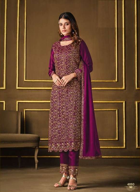 PURPLE DESIGNER FANCY SALWAR SUIT FOR WEDDING PARTY WEAR IN TWO TONE GEORGETTE FABRIC 4893