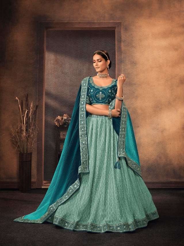 SKY BLUE DESIGNER FANCY TRENDY PARTY WEAR GEORGETTE SILK LEHENGA CHOLI KAVIRA SM505