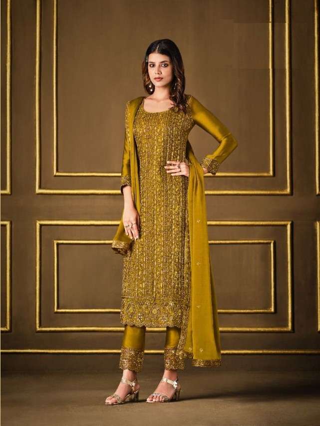 YELLOW DESIGNER FANCY SALWAR SUIT FOR WEDDING PARTY WEAR IN TWO TONE GEORGETTE FABRIC 4894