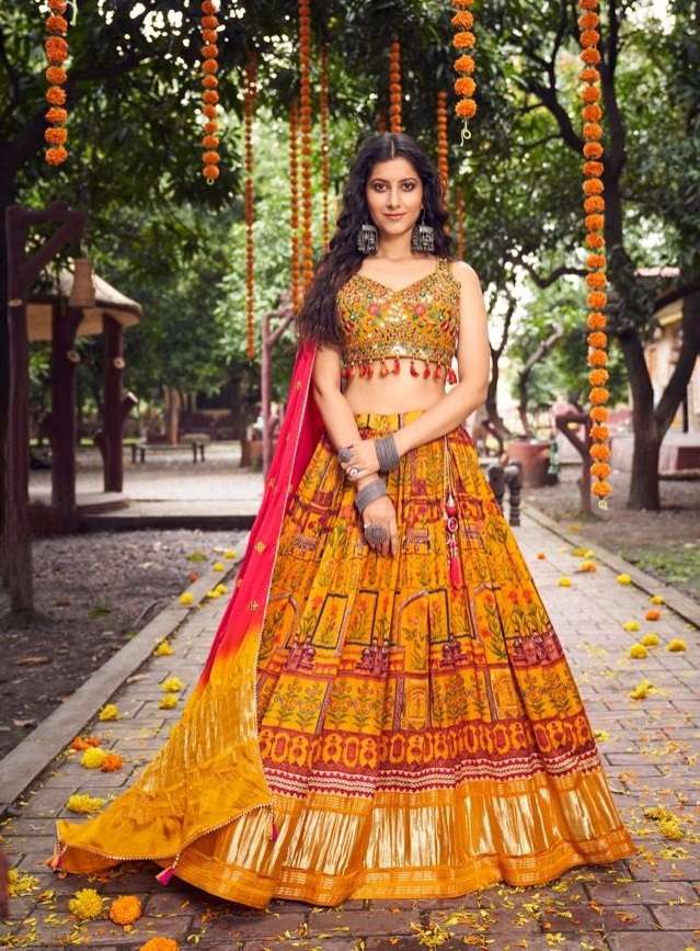 DESIGNER FANCY NEW TRENDY BRIDAL WEDDING PARTY WEAR SILK HANDWORK LEHENGA CHOLI TATHASTU 106