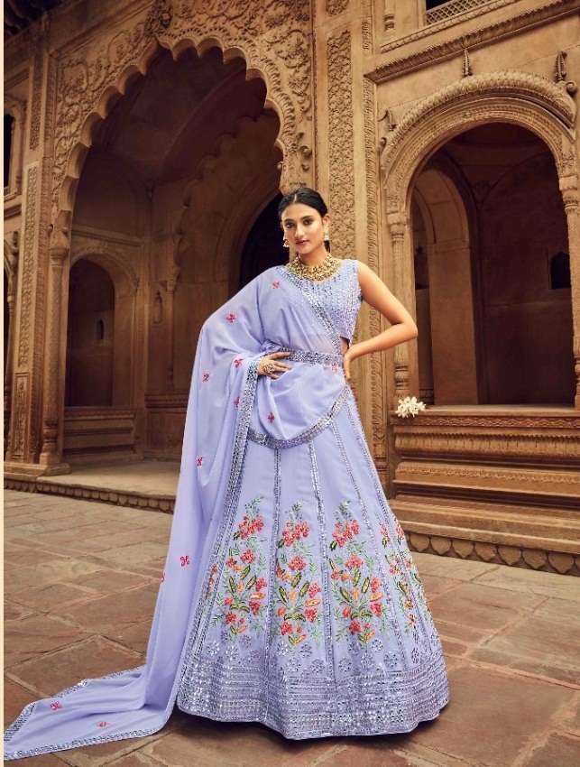 DESIGNER FANCY NEW TRENDY PARTY WEAR GEORGETTE LAVENDER SILK LEHENGA CHOLI KF BRD25 2216