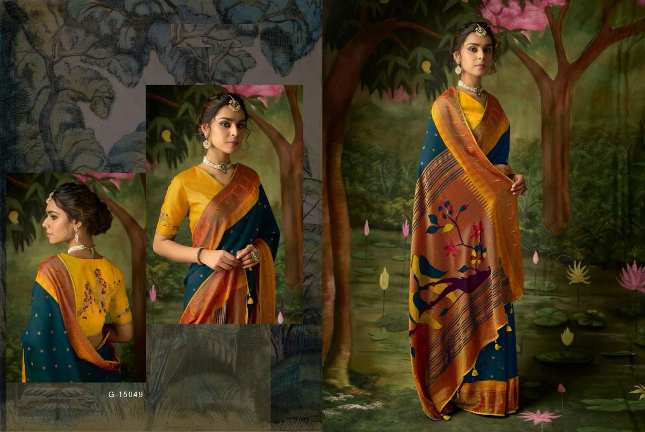 DESIGNER FANCY PARTY WEAR BRASSO SILK FABRIC SAREE KIMORA MEER SM 15049 G