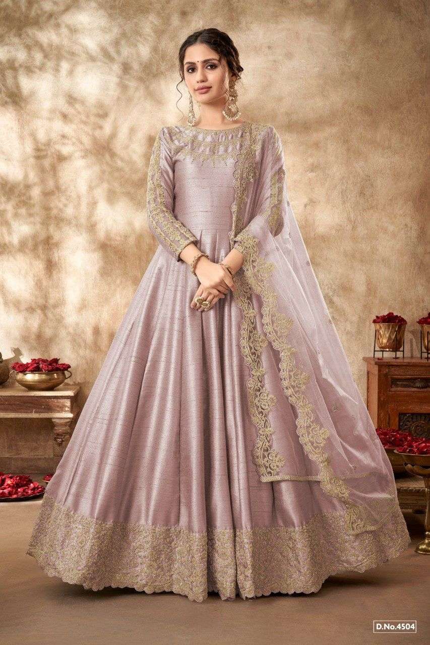 DESIGNER FANCY PARTY WEAR LONG ANARKALI ART SILK PINK SALWAR SUIT ANY 4504