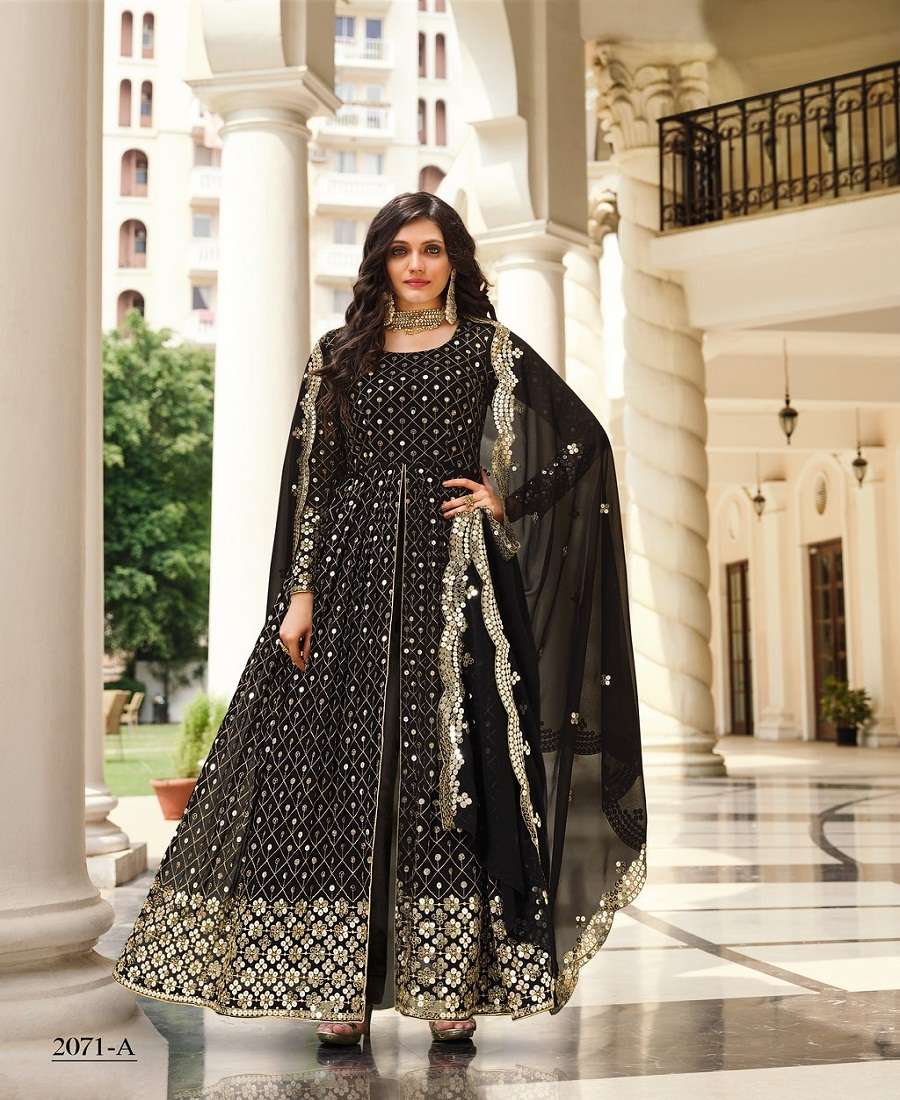 DESIGNER FANCY PARTY WEAR LONG BLACK ANARKALI GEORGETTE SALWAR SUIT SENHORA MOKSHA 2071 A