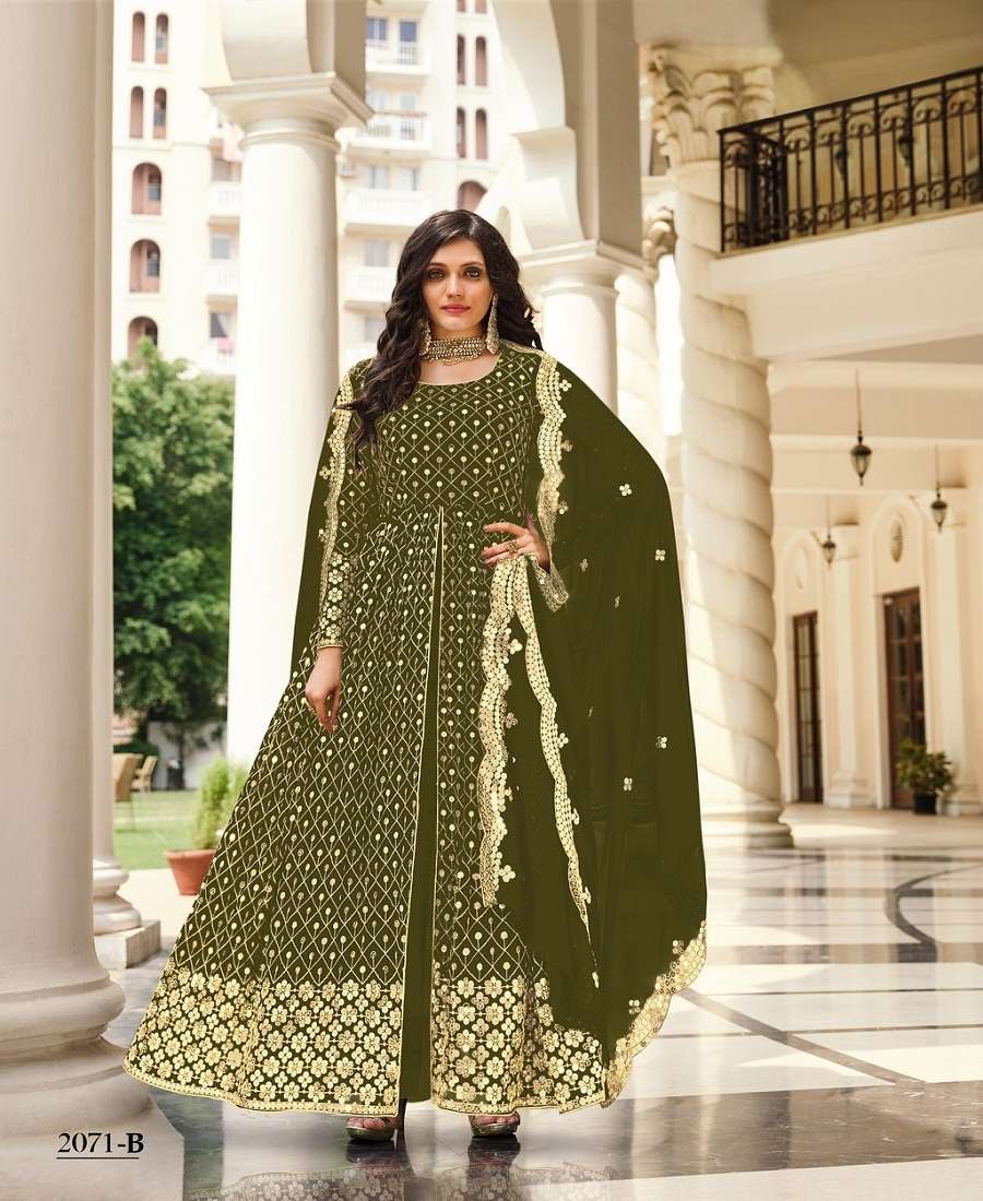 DESIGNER FANCY PARTY WEAR LONG GREEN ANARKALI GEORGETTE SALWAR SUIT SENHORA MOKSHA 2071 B