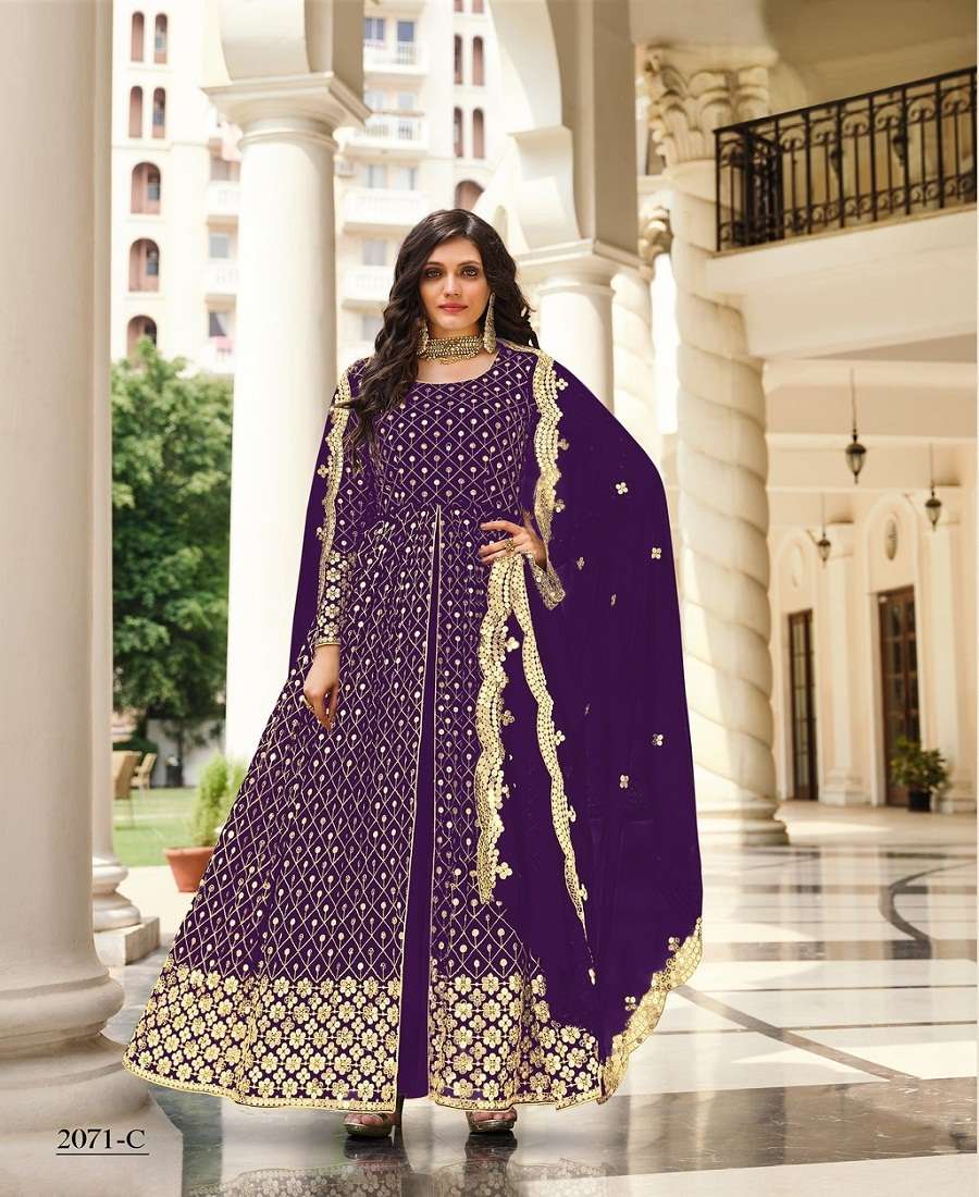 DESIGNER FANCY PARTY WEAR LONG PURPLE ANARKALI GEORGETTE SALWAR SUIT SENHORA MOKSHA 2071 C