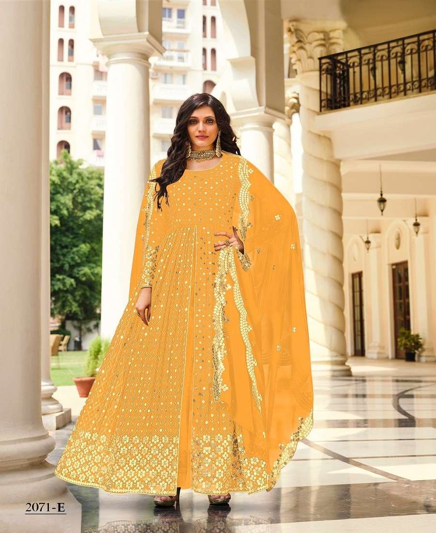 DESIGNER FANCY PARTY WEAR LONG YELLOW ANARKALI GEORGETTE SALWAR SUIT SENHORA MOKSHA 2071 E