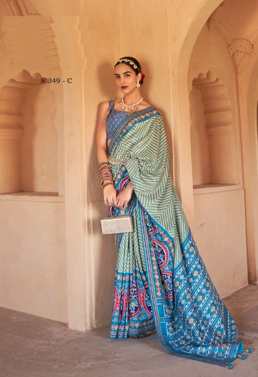 DESIGNER FANCY PARTY WEAR ORGANZA SILK FABRIC SAREE REVAA SUVARNA SM 349 C