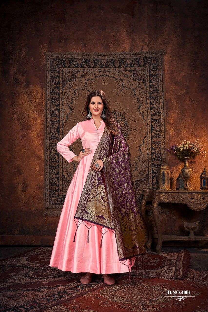 DESIGNER FANCY PARTY WEAR PINK LONG SILK ANARKALI SKIRT GEORGETTE SALWAR SUIT KARISHMA 4001