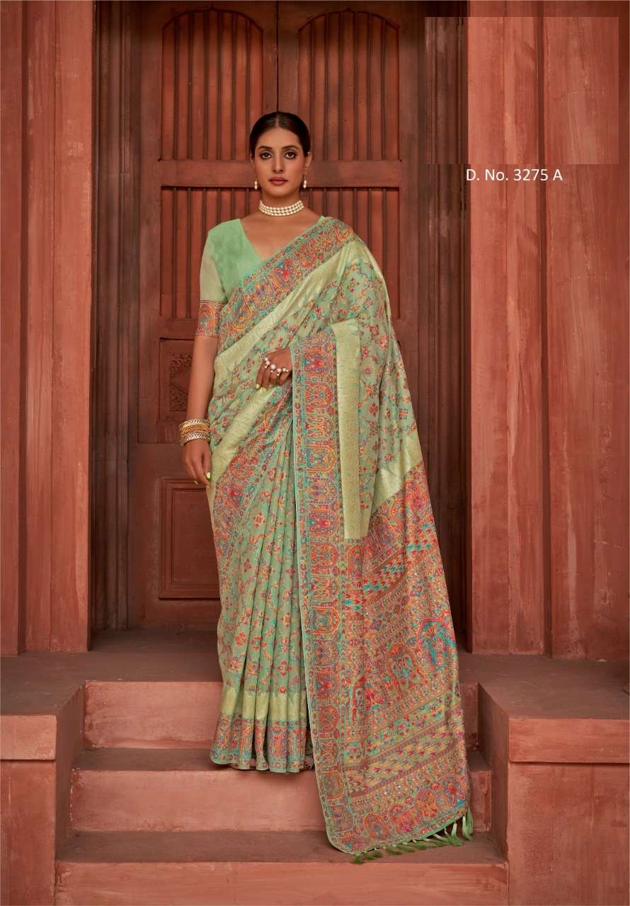 DESIGNER FANCY PARTY WEAR PISTA BANARASI SILK FABRIC SAREE MANJULAA AARADHYA SM 3275A